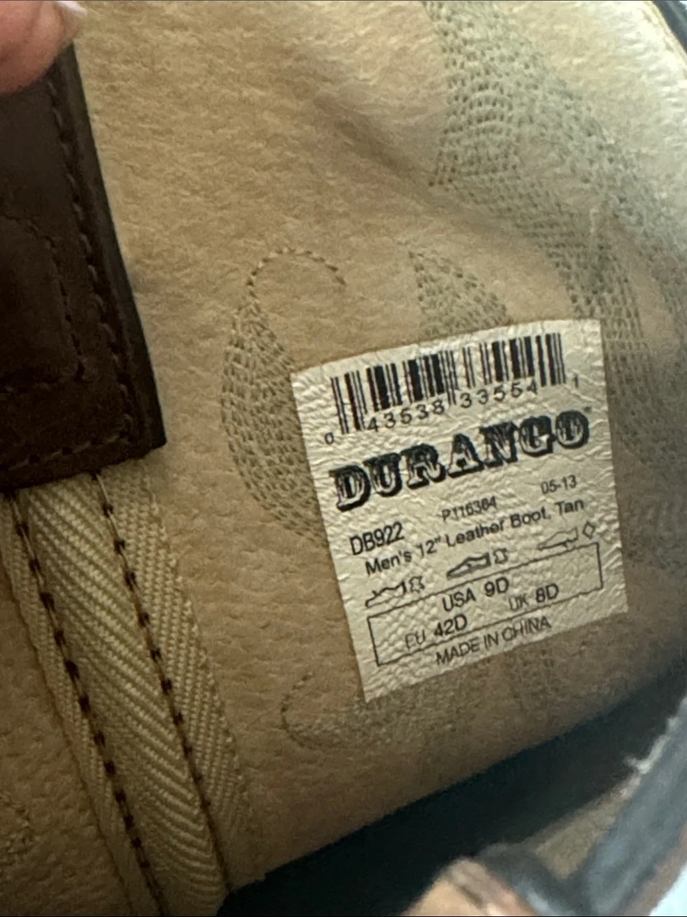 Durango Tan Leather Western Cowboy Boots with Embroidered Shaft